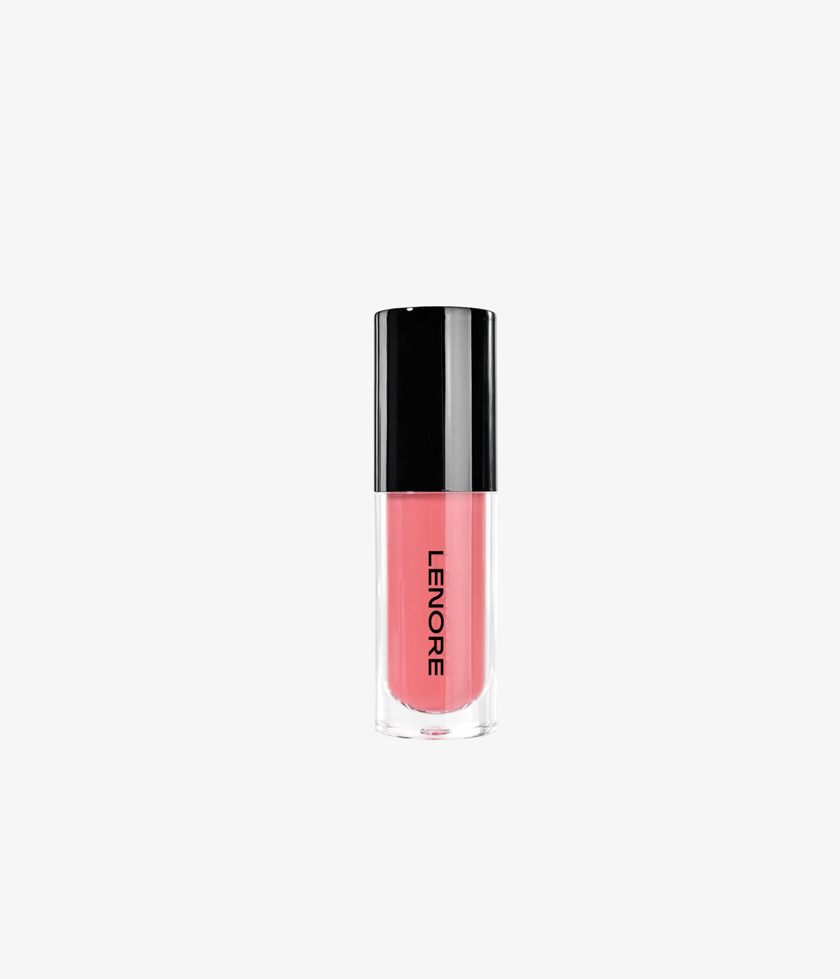 Coral liquid blush with applicator on a grey background